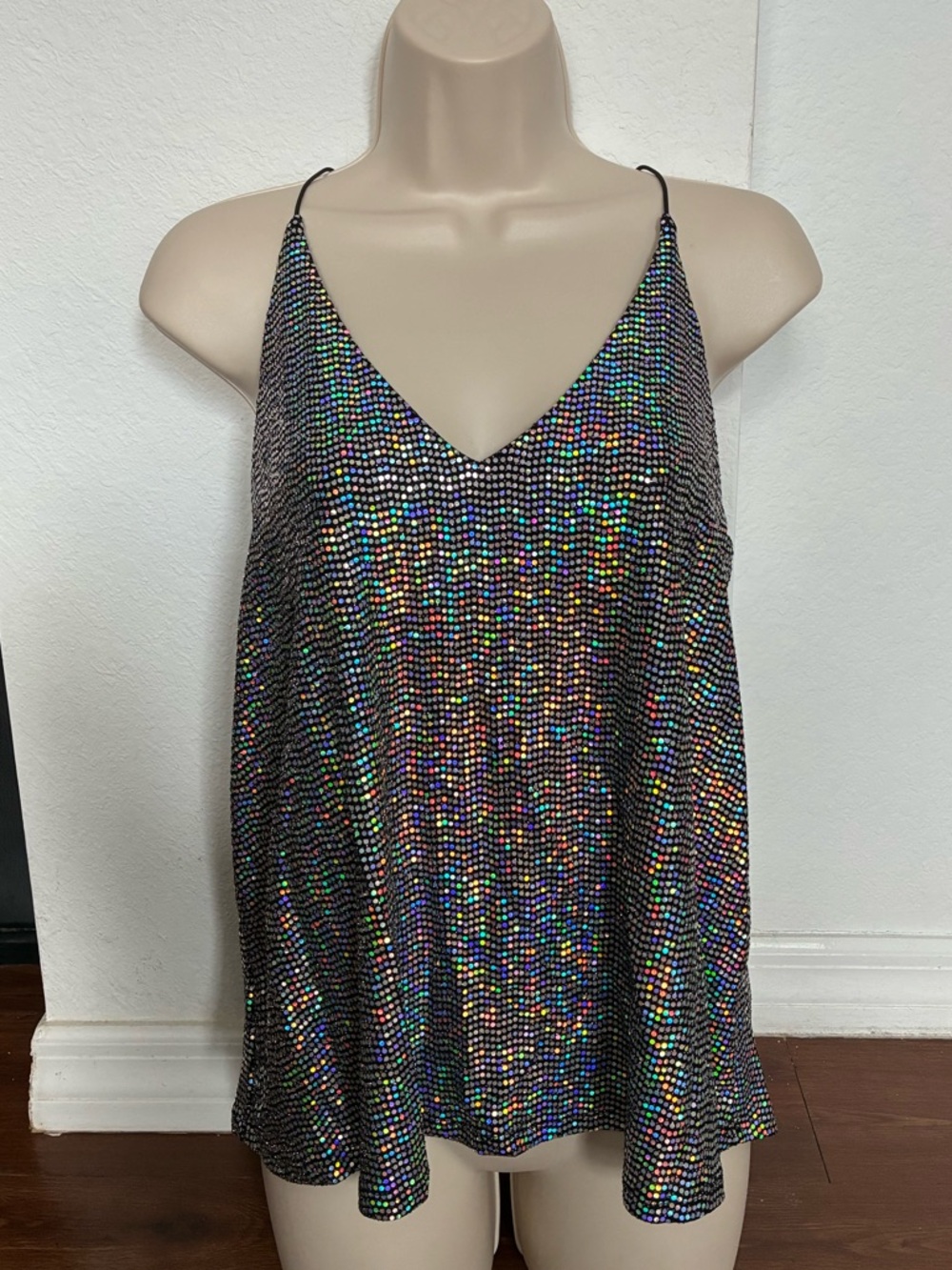 Papaya Holographic Sequin Camisole Tank Size Large
